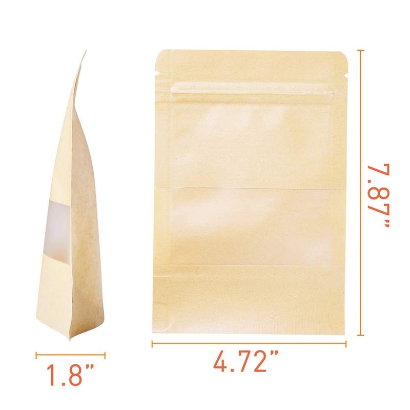 LZLPACKING Kraft Stand Up Pouches bags 100 Pcs,Brown Resealable with Window for Home or Business,Coffee Bags,Food Storage Bags,Sealable Bags for Packaging(4.7Ã—7.9) - Image 2
